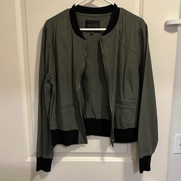 Sanctuary Khaki Bomber Jacket with Black Trim - Picture 1 of 1